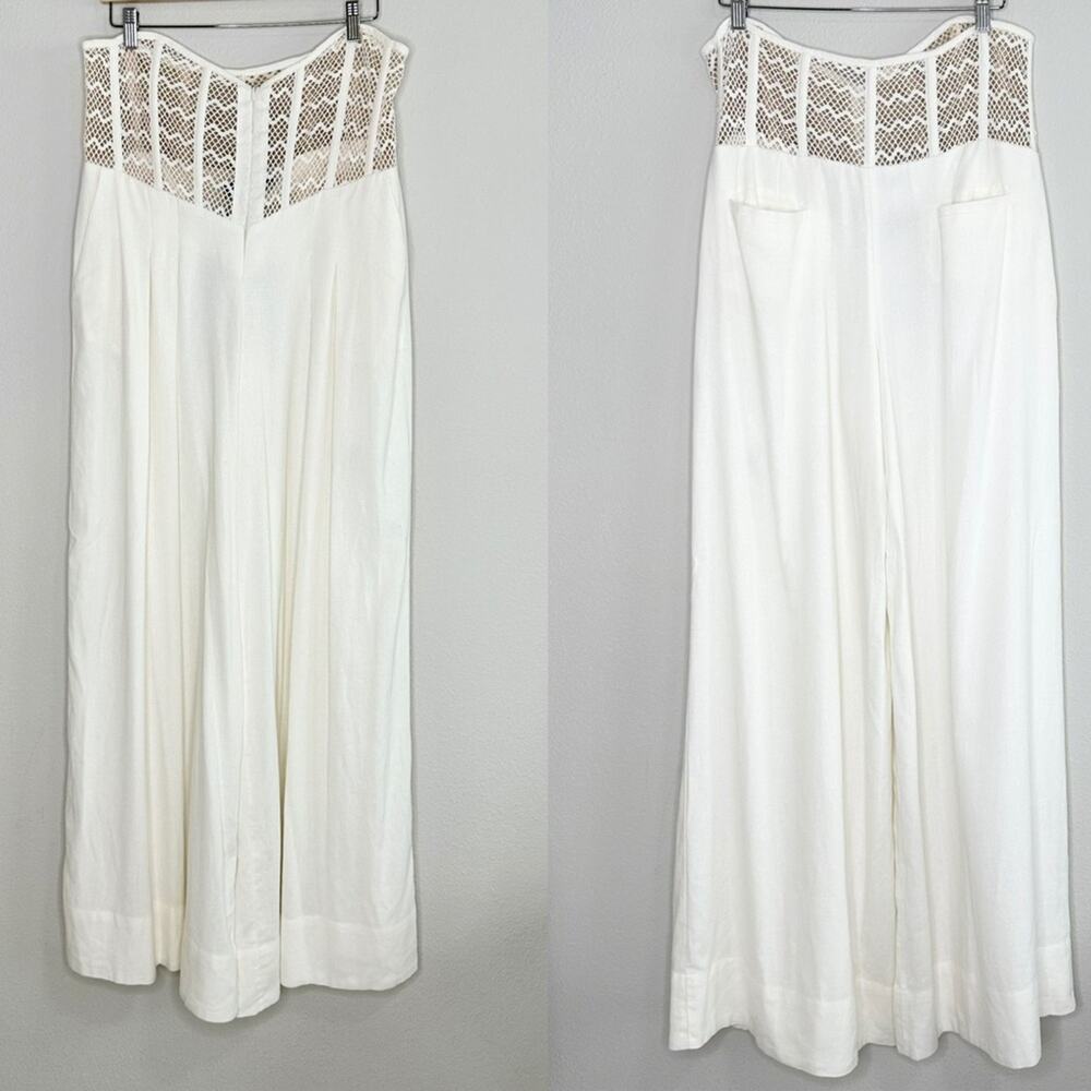 PATBO Corset Waist Wide Leg Linen Pants Size 10 NWT in Bone Color - Picture 4 of 7